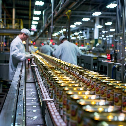 Factory workers on a production line